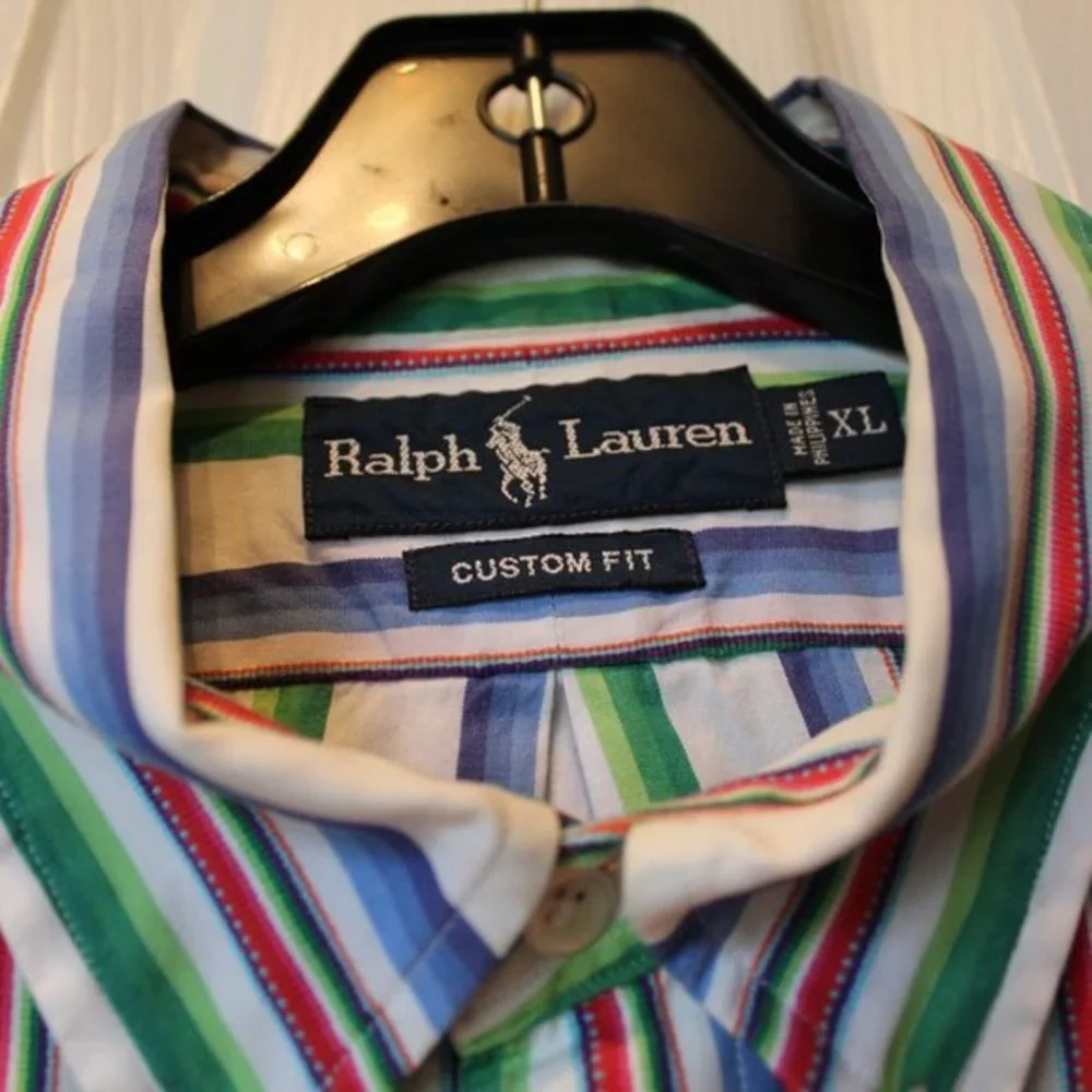 Ralph Lauren Classic Fit White Multi Colored Stripe LS Shirt Size XL 17